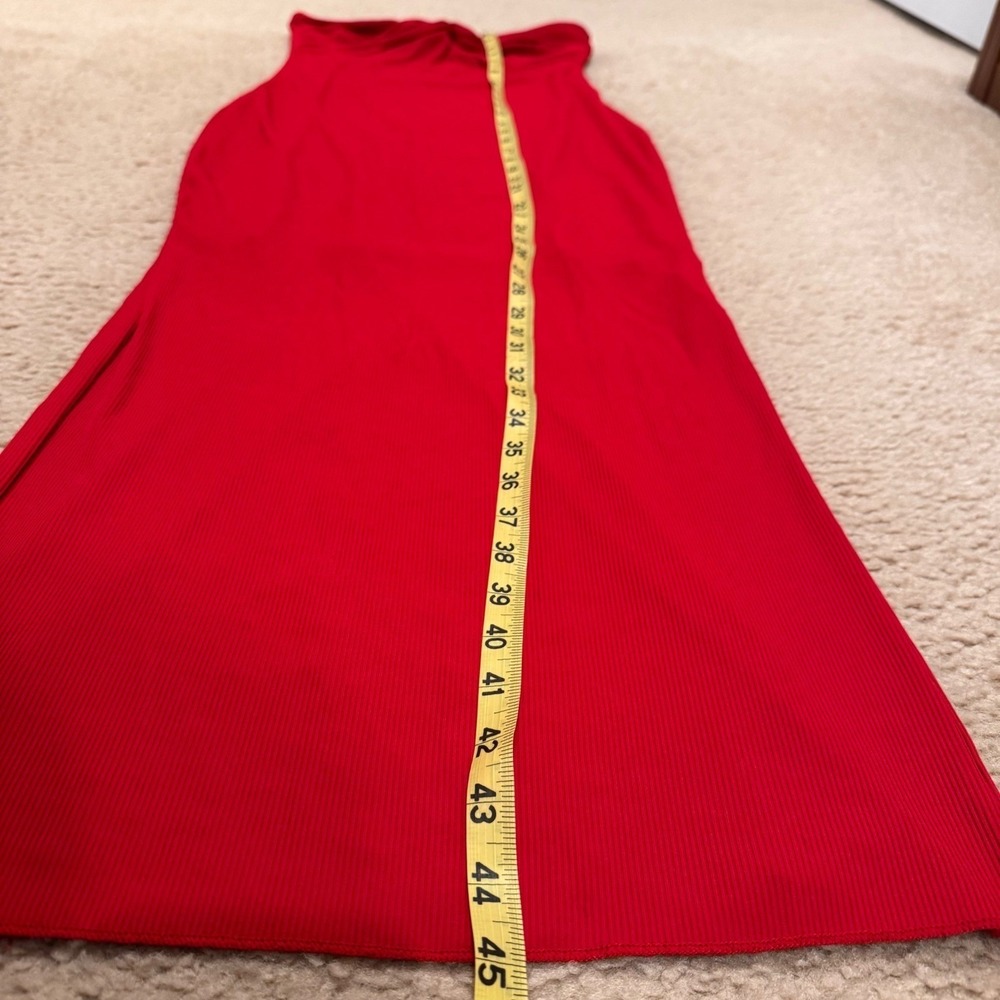 Romantic Red Strapless Twist Front Midi Dress Ribbed Day to Night Date Sz M - Picture 14 of 14